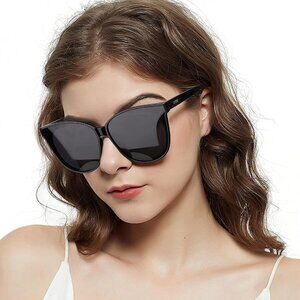 Women's Black UV400 Protection Oversized Cat Eye Frame Retro Driving Sunglasses